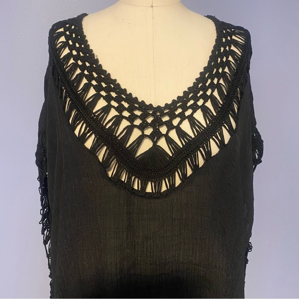 Oversized Tassel Cover Up Black One Size Plus – Imported - Picture 6 of 13